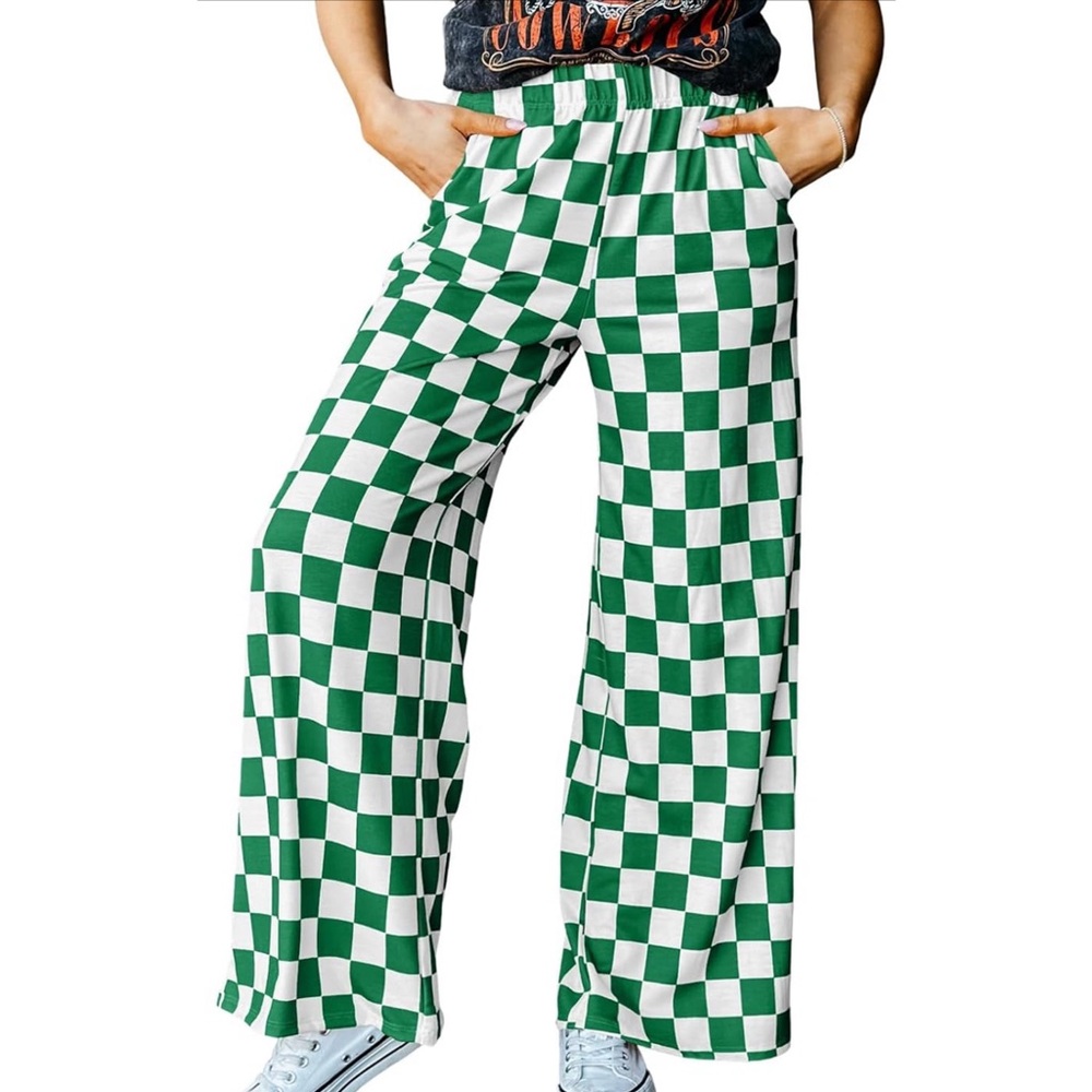 Star Blvd - Green + White Checkered Pants